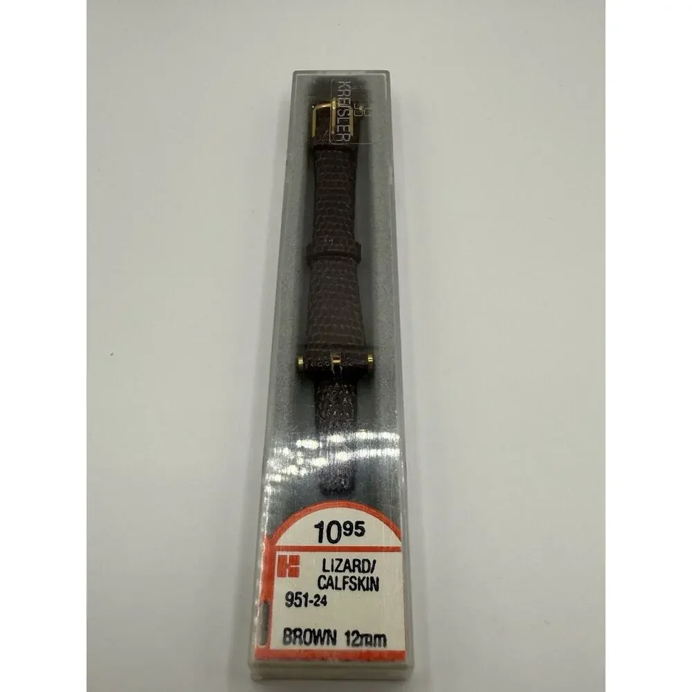 12mm KREISLER Lizard Calfskin Brown NOS Vintage Watch Band & Gold-Tone Buckle